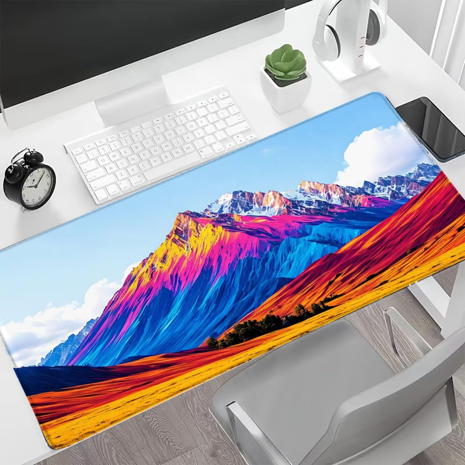 Duża podkładka pod mysz, 100 x 50 cm, rozszerzona podkładka pod mysz, sowa w kolorze górskim, podkładka na biurko, dla dorosłych, gamingowa podkładka pod klawiaturę z przeszytymi krawędziami i