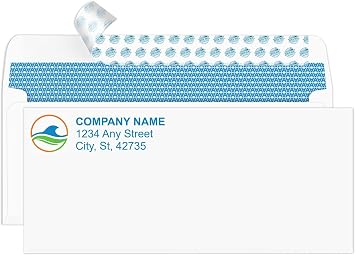 Aimoh 100 Custom Printed #10 Security Self Seal Envelopes -Personalized with Logo &Address Customization |Letter Size 418 x 912, White, 24LB, 100 Count 7-34010-100