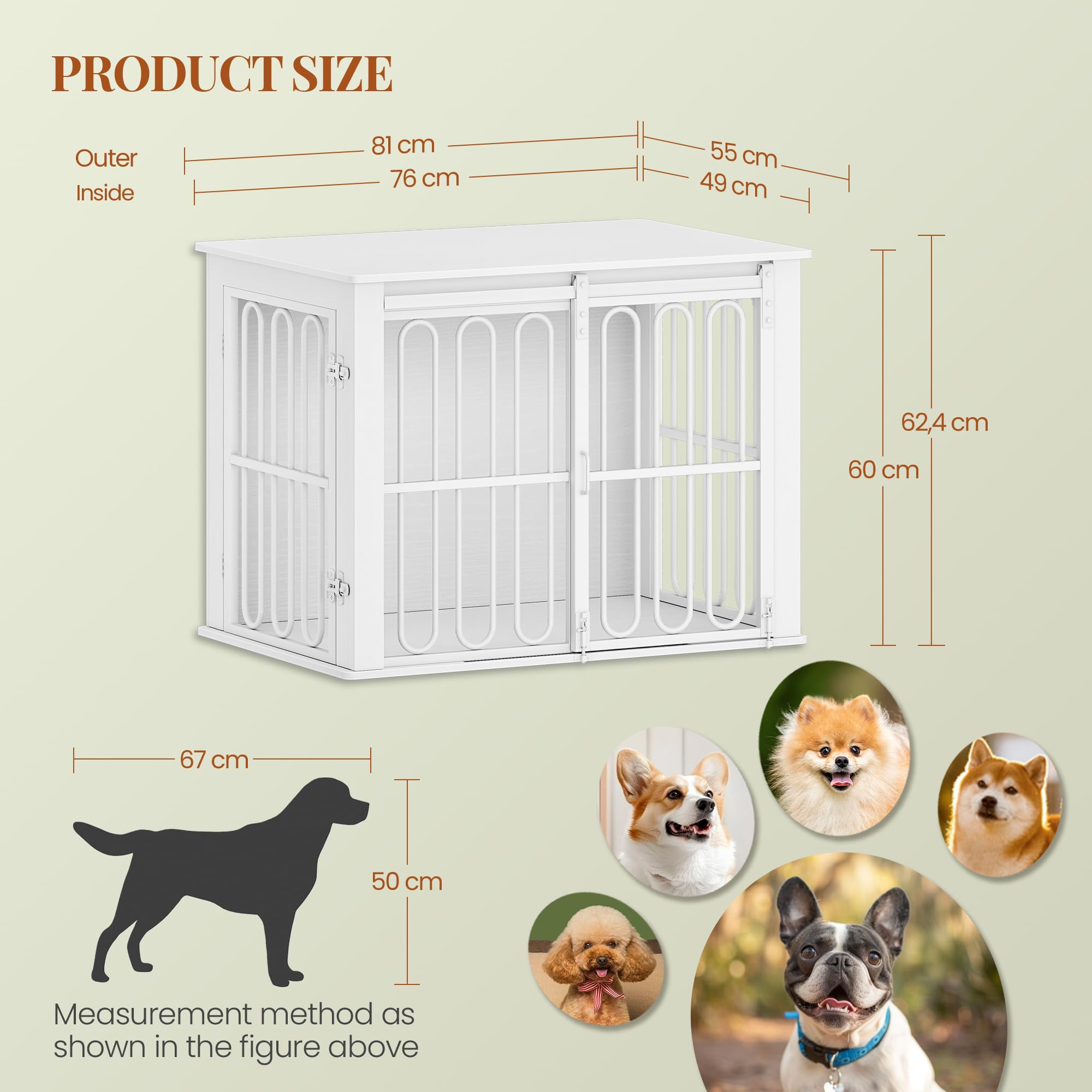 HEXCELEN Jaula para Perros Mueble de Madera, 81 × 55 × 62,4 cm, 2 Puertas, Blanco