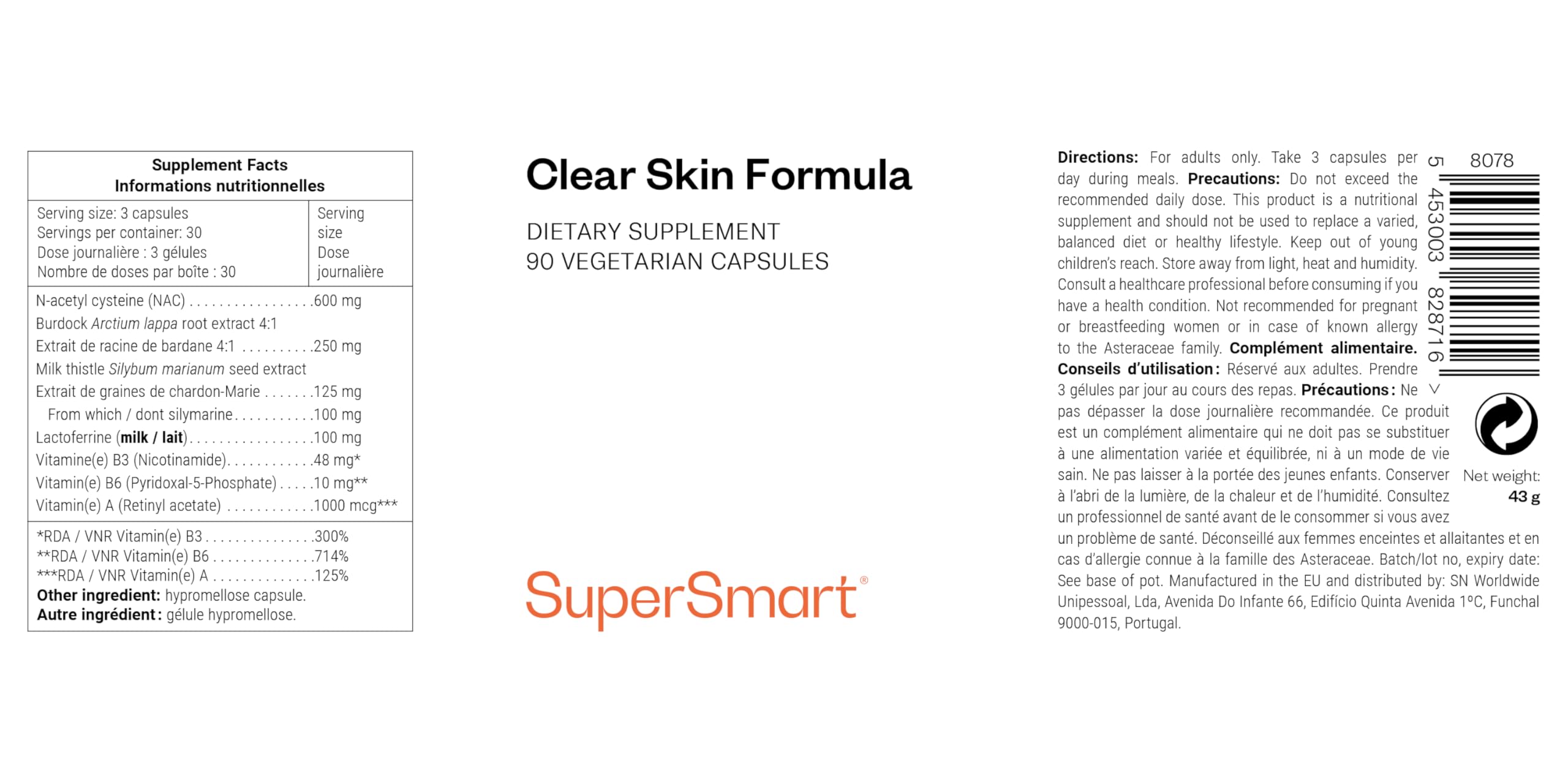 Clear Skin Formula - Reine & Gesunde Haut - 90 vegane Kapseln - SuperSmart