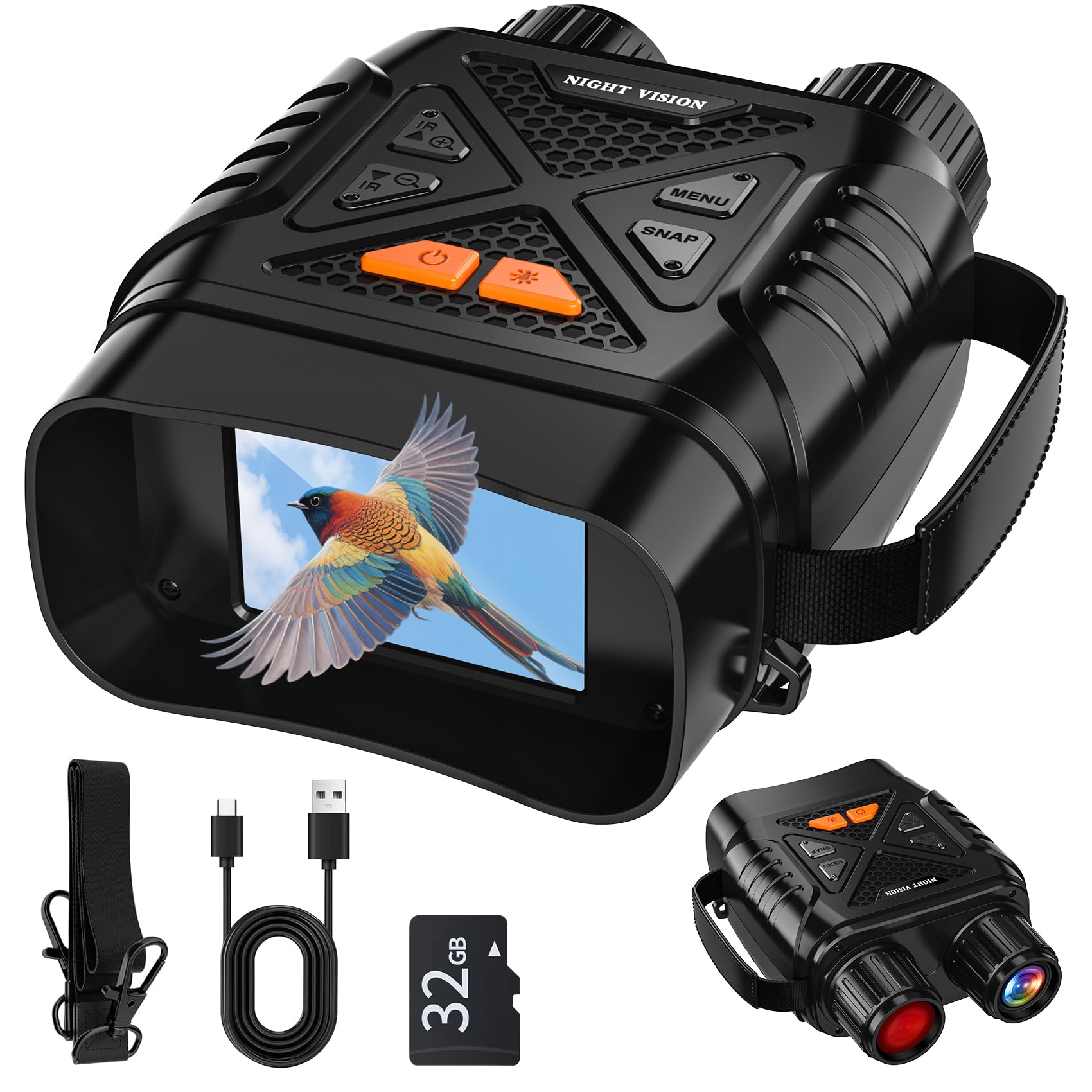 Jumelles Vision Nocturne, 10X Zoom Numérique Infrarouge Vision Nocturne, écran IPS HD de 2.8'', 7 Niveaux IR, Portée Visuelle 800 M, Carte TF 32 Go, Le Camping et l'observation de la Faune sauvag