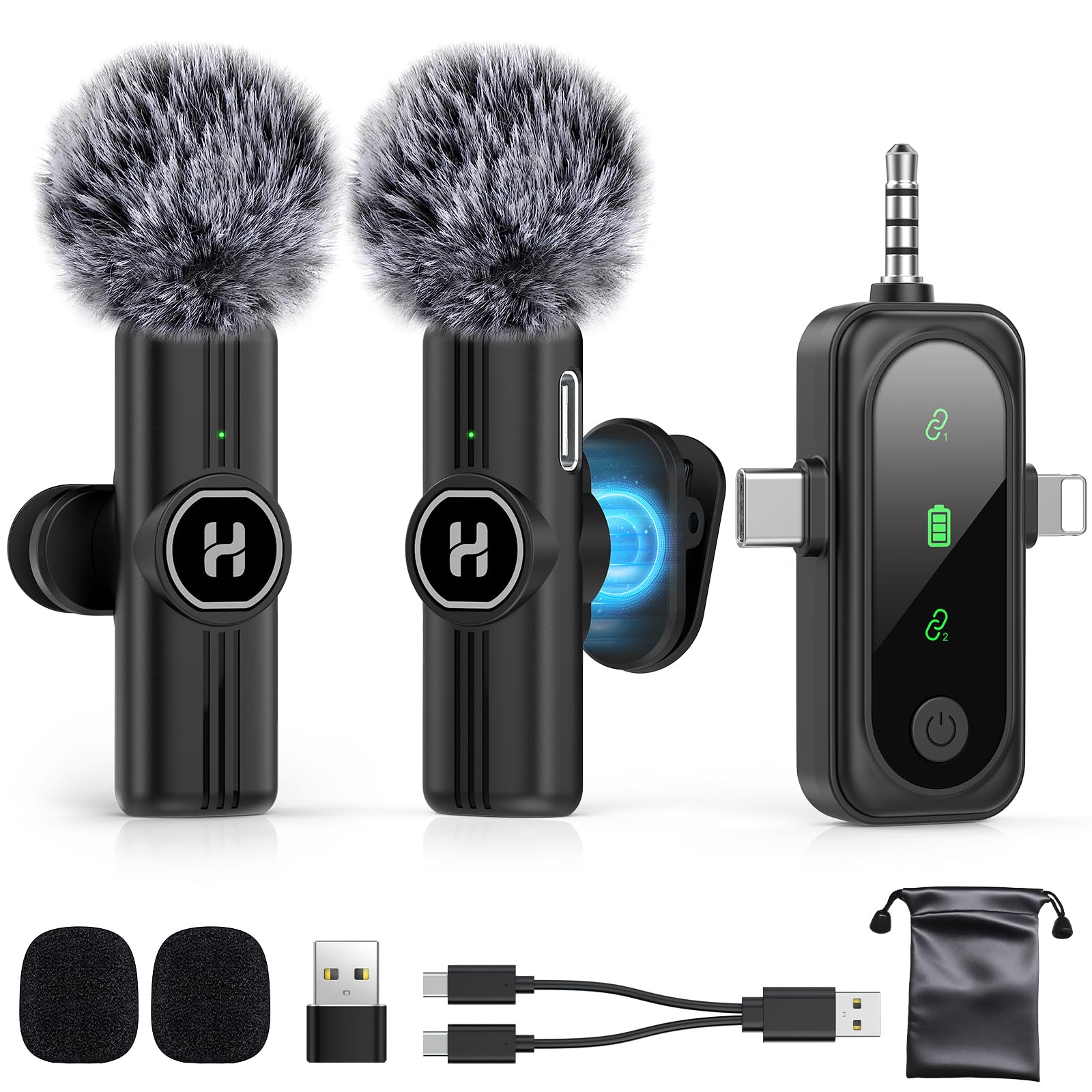 3 in 1 Mini Wireless Lavalier Microphone for All Devices (iOS, Andriod, Camera, PC) - Noise Reduction Lapel Mic for Recording, Clip on Omni Lav Mic for Video Recording, Tiktok, YouTube, Vlog