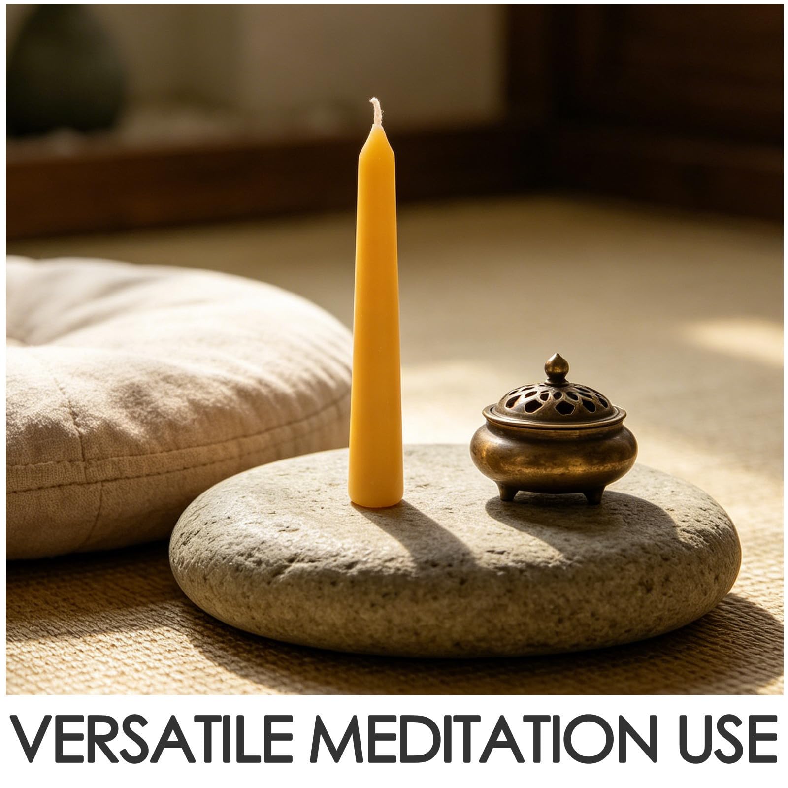12 Stück Stabkerzen, konische Mini-Meditationskerze, gelb, stabiles sicheres Design, minimaler Rauch, für Gebet und persönlichen Raum