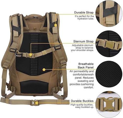 Miniatura 6 de Mardingtop Mochila militar Molle de 30L, mochila táctica para hombres, mochila Cordura para senderismo, camping, trekking, Caqui, Mediana
