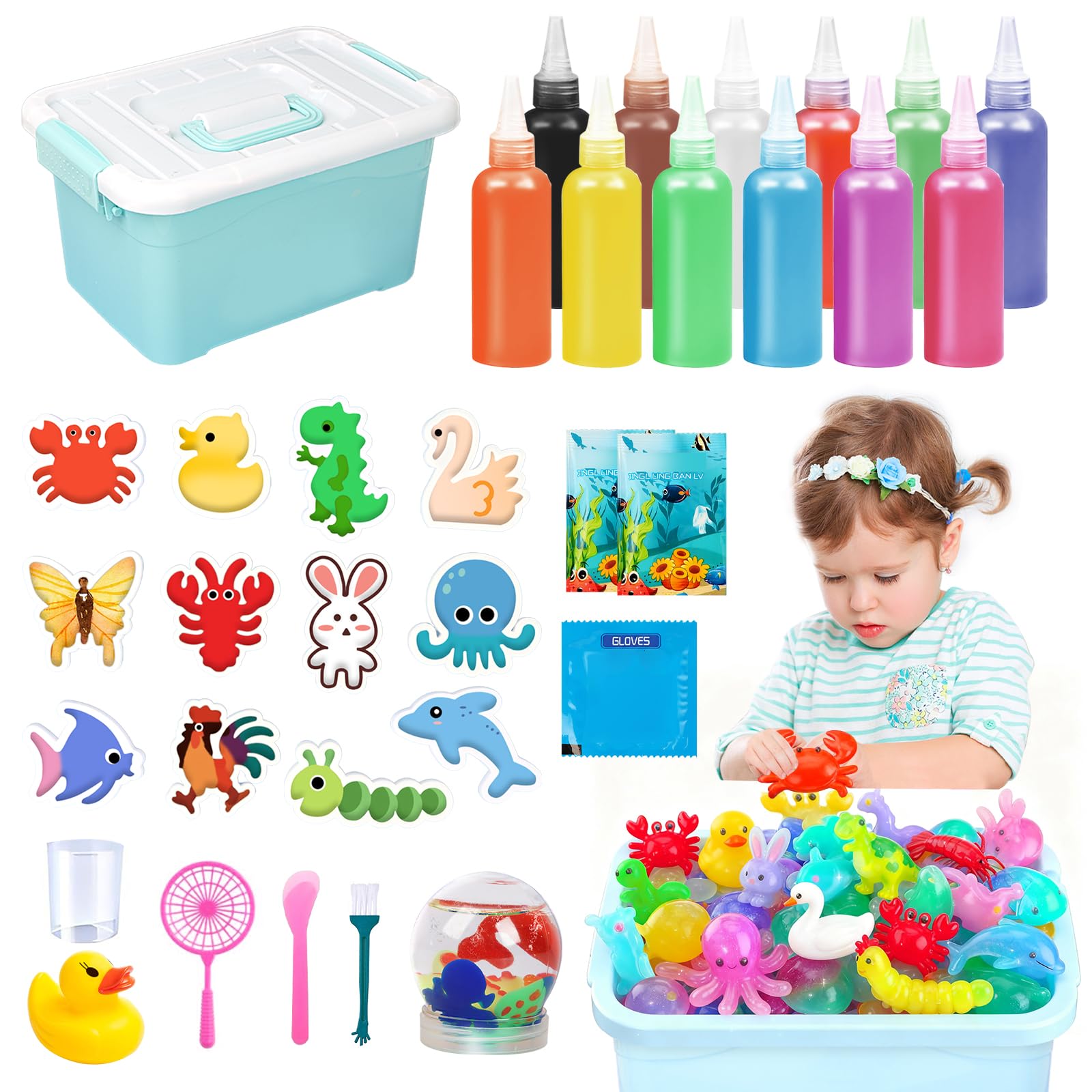 IEEILULU Magic Water Elf, Kit Creativo 3D Magic Gel, Magico Elfo Acquatico con 13 Flaconi di Gel Colorato e 10 Formine, Giocattolo Acquatico Fatto a Mano per Ragazzi e Ragazze (60ML-1)