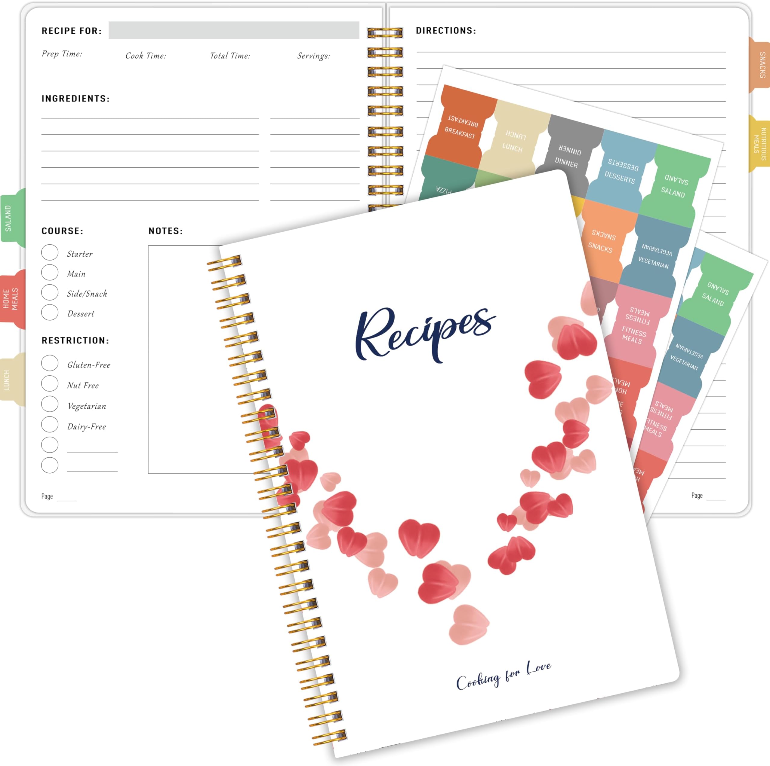 GOLDPEI Blank Recipe Book to Write in Your Own Recipes, Blank Cookbook with 175 Pages for Family Cooking Lover, Recipe Notebook with 2 Tab Sticker Sheets, Recipe Journal, 5.9" x 8.6"
