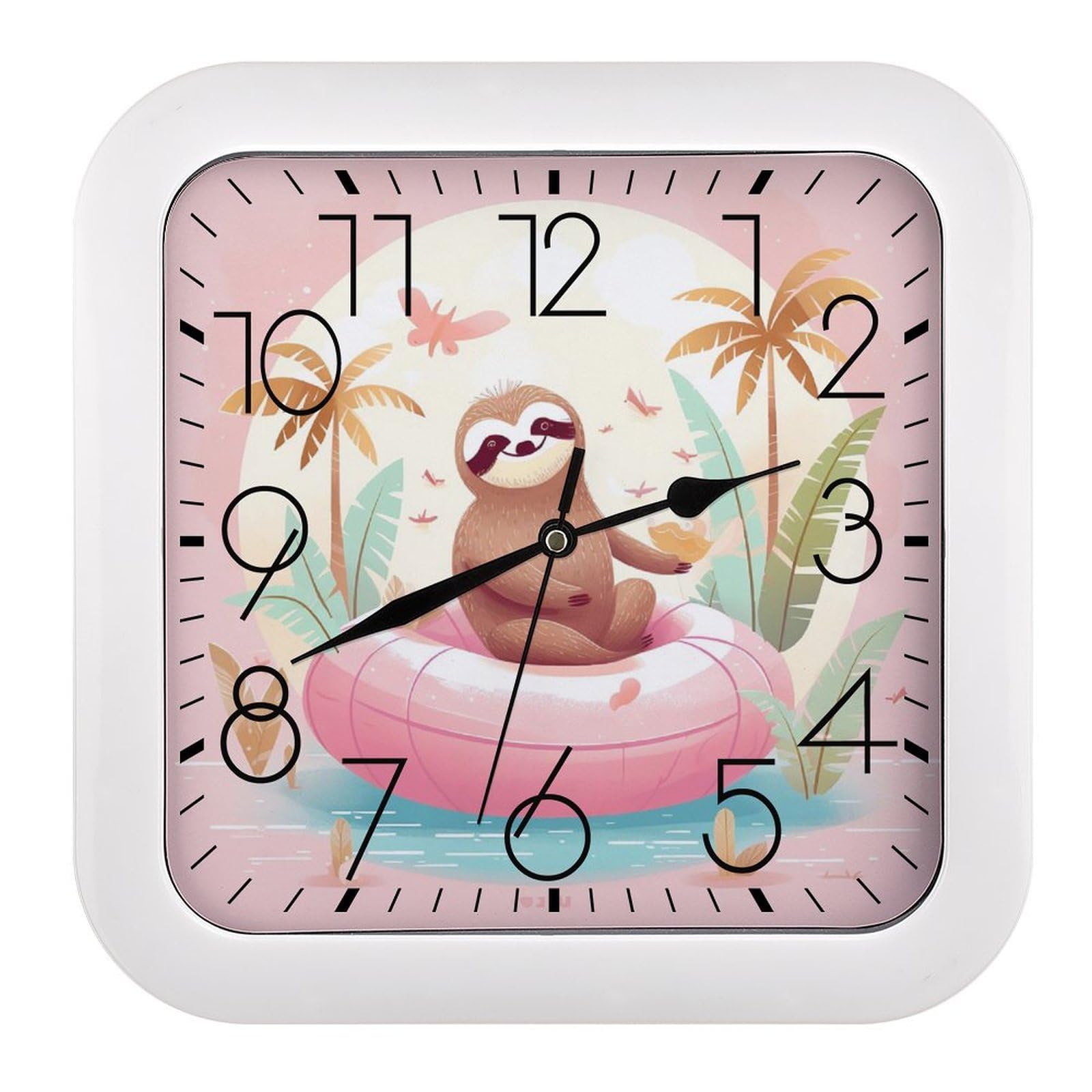 NTVOWPZO 10 Inch Wall Clock Sloth Flamingo Battery Operated Wall Clocks Silent Non-Ticking Square Wall Clock for Living Room Kitchen Home Office Wall Decorative Clocks