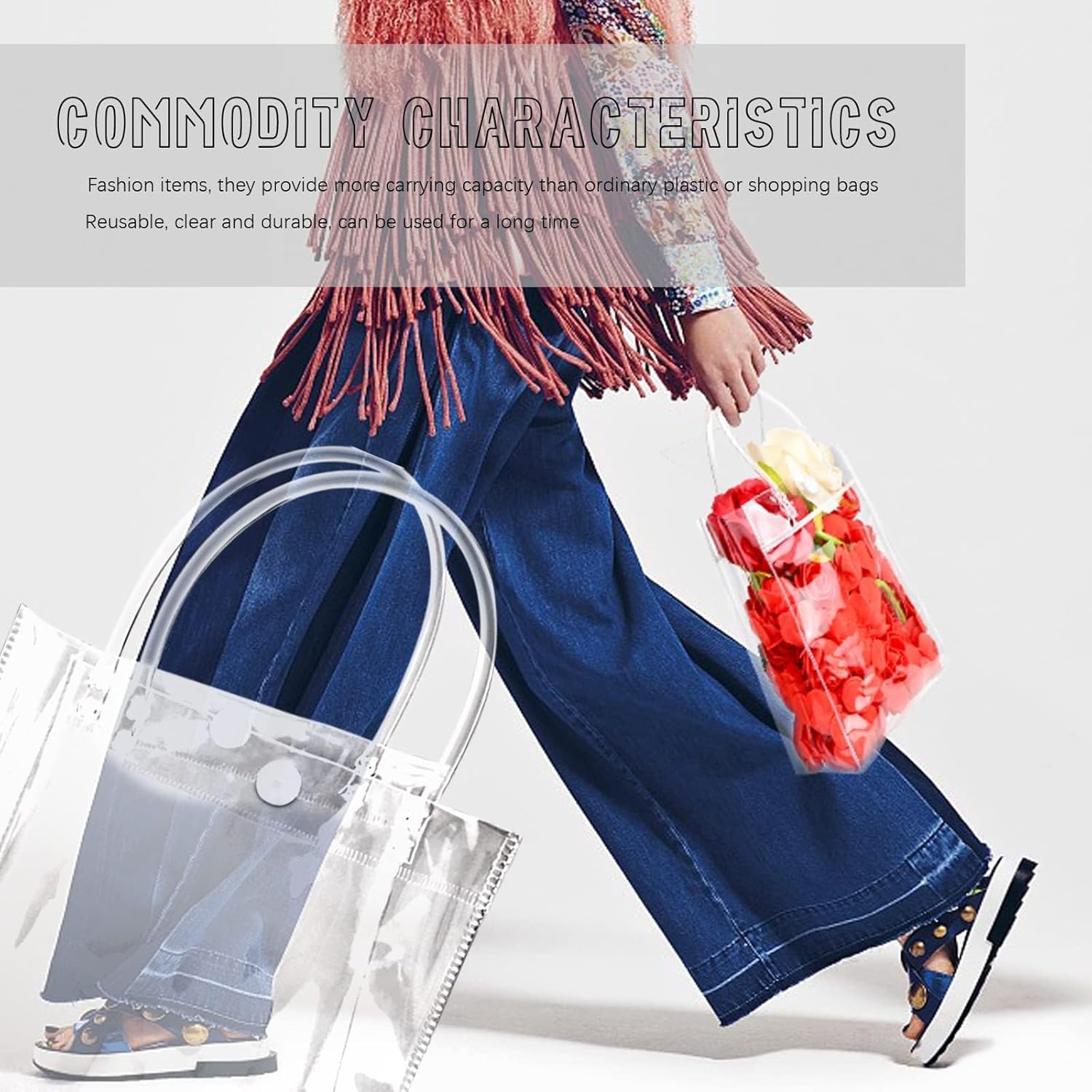 BadenBach 24 PCS Small Clear Gift Bags with Handle,9.1" x 6.7" x 2.8",Transparent Plastic Gift Wrap Bags Reusable Clear Party Favor Goodie Bag for Boutique Wedding Birthday Baby Shower Valentine's Day - Image 4