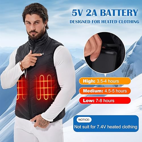 Miniatura 2 de Paquete de batería 5V2A para chaleco calentado, chaqueta calentada, batería externa de 10000 mAh para chalecos calefactados, chaquetas, abrigos,