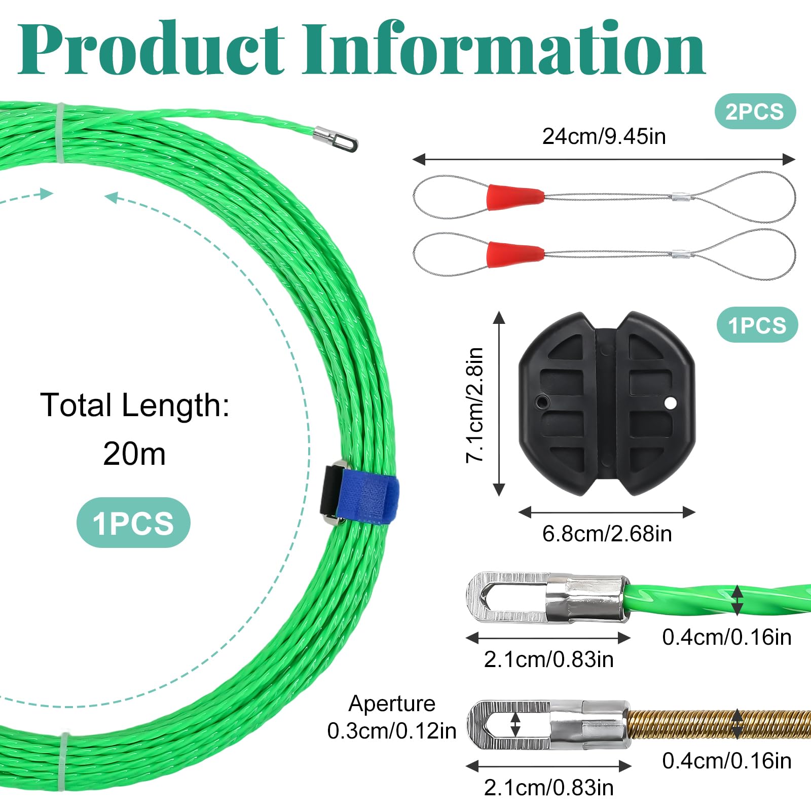 20m Sonda Passacavi Sonda Elettricista 4 mm con 2 Molla di Guida Sonda Tiracavi Cavo Adatta A Tubi Di Tiraggio Cavi Estrattore Cavi Per Cavi Elettricista