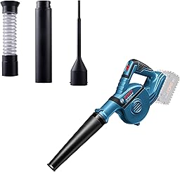 Bosch Professional 18V System souffleur sans-Fil GBL 18V-120 (avec 4 Embouts, buse Standard, Tube prolongateur, buse pour Trous de perçage, bac à poussière)