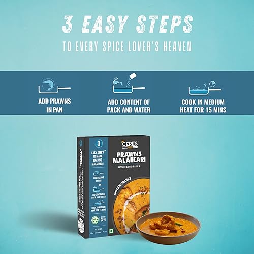 Miniatura 3 de CERES FOODS Gambas indias Malaikari Instant Liquid Masala Salsa a fuego lento Chingri Machar Malai Curry Gambas Curry Pasta de cocina Pasta de curry