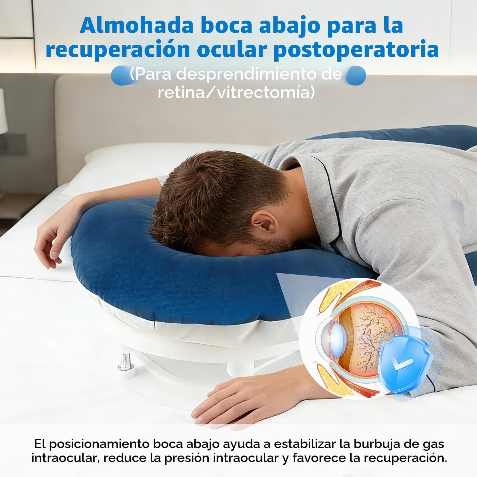 Almohada para Dormir Boca Abajo, Almohada Altura Ajustable para Recuperación Ocular Almohada Facial Ergonómica con Espuma Viscoelástica Almohada Contorneada para Posicionamiento Boca Abajo