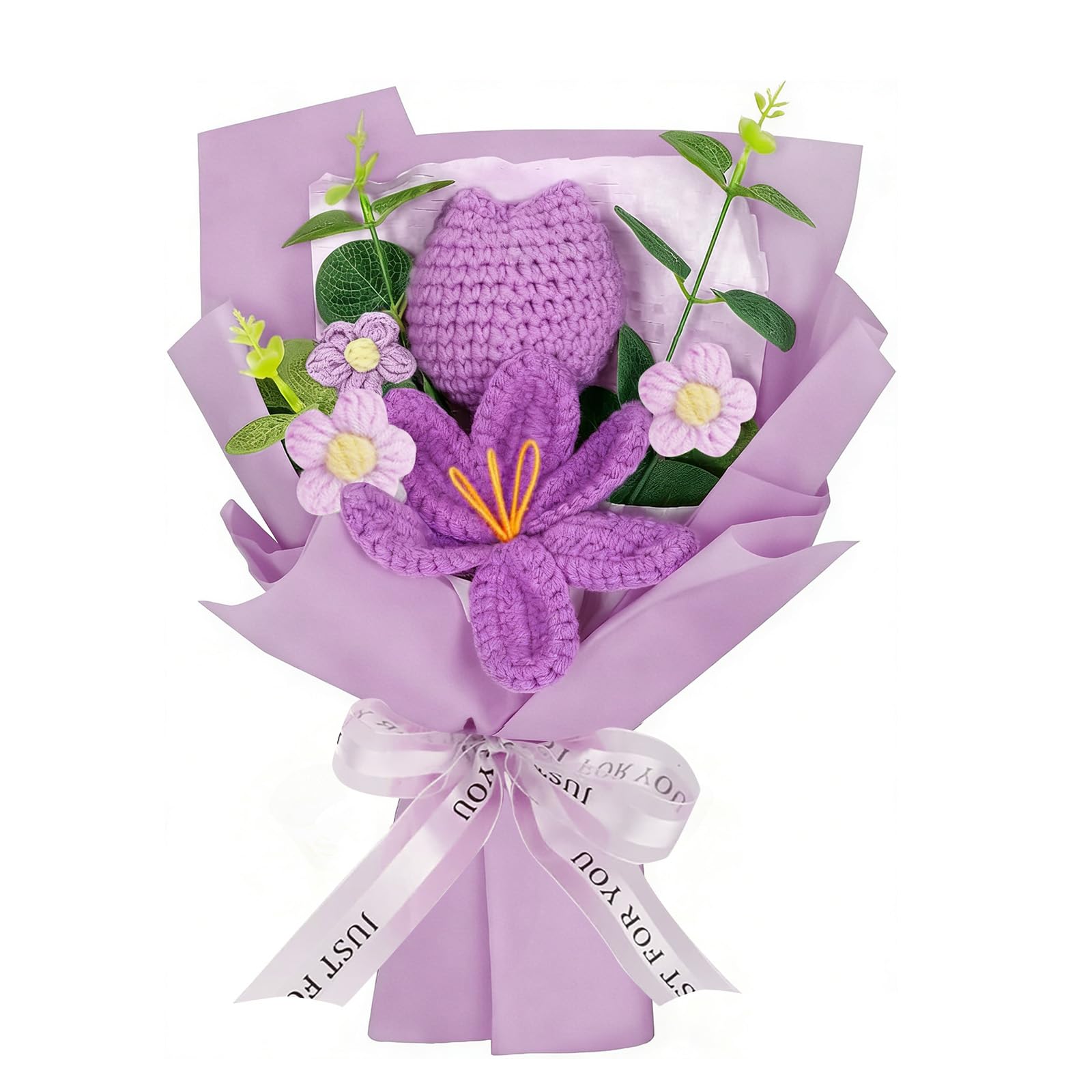 Funvalley Surperfect Crochet Flowers Bouquet Knitted Artificial Tulip Flower Bouquet for Mother's Day Anniversary Graduation Wedding Birthday Home Decoration (purple)