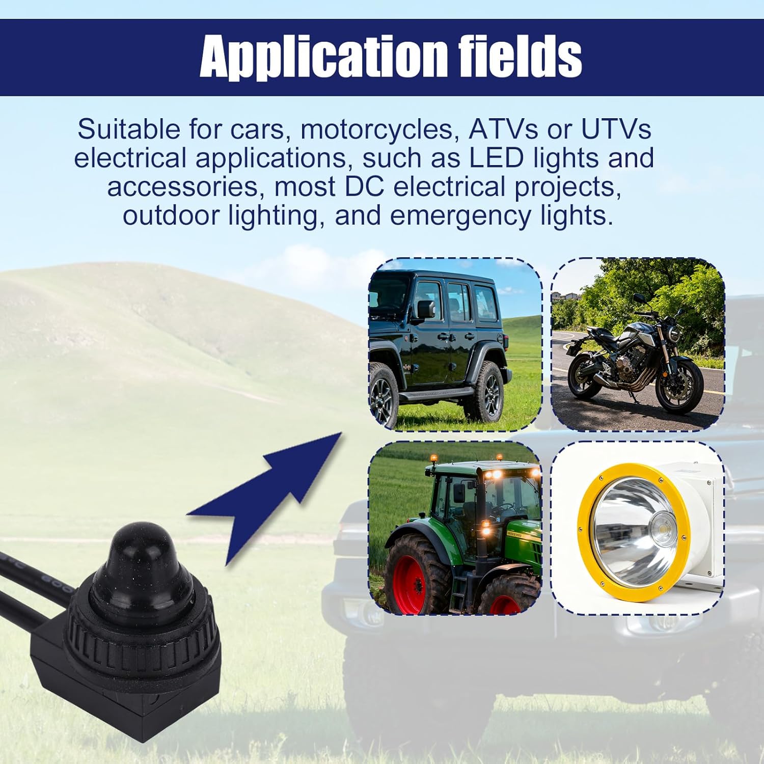 5pcs Waterproof Push Button Switch, 12v On/Off SPST Switch with 4.5in/11.5cm Lines Wired Push Button Switches for Motorcycle Car Boat Bathroom Fan