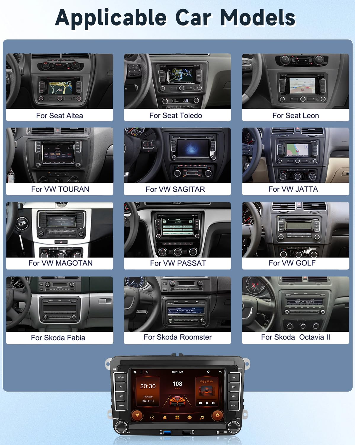 2G+64G Android Autoradio für VW Golf 5 6 Passat Polo Tiguan Touran Caddy Skoda Seat 7 Zoll Wireless Carplay Autoradio 2 Din mit Android Auto Touchscreen GPS Navi WiFi Bluetooth FM/RDS Rückfahrkamera