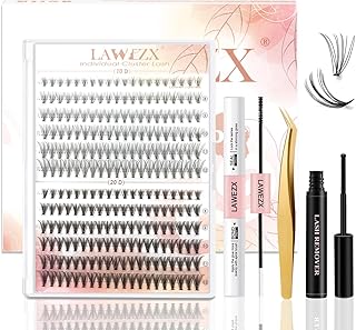 240Pcs Individual Lashes, LAWEZX Lash Clusters C-Curl Cluster Lashes with Lash Bond & Seal, Lash Remover, Tweezers, DIY Eyelash Extension Kit for Self Application At Home, Reusable (10+20D, 8-12MM)