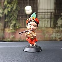 RIANZ Lord Shree Krishna Ji Idol for Car Dashboard in Orange Clothes, Office Table,Home Decor| Little Mor Pankh & Bansuri Figurin| God Statue for Gifting Kids, Family & Friends 1Pc (Krishna Ji)
