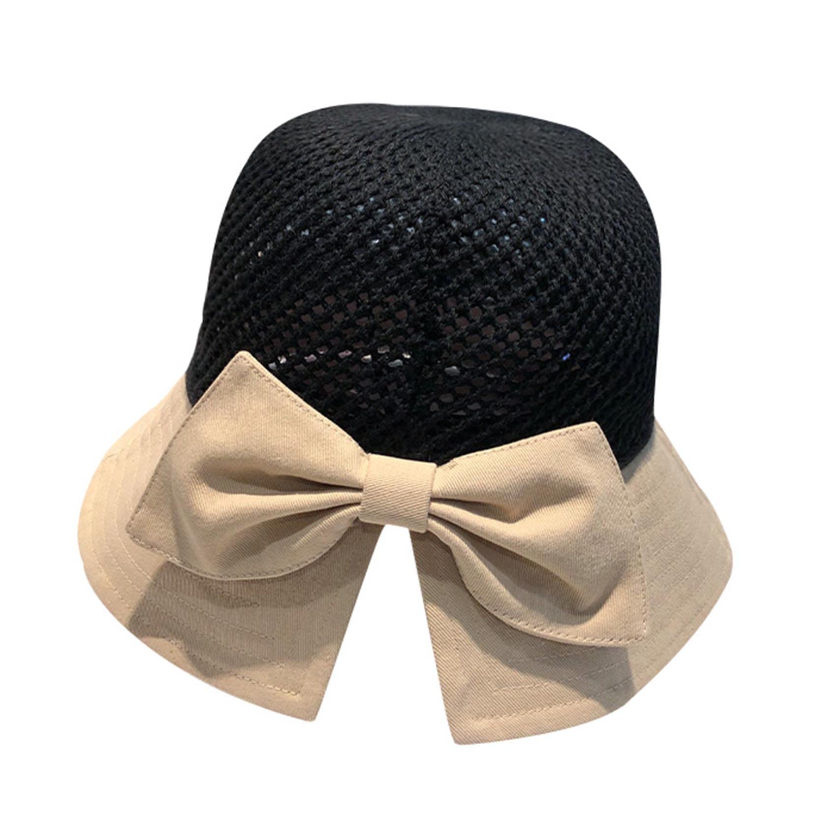 Visiere Solari per Le Donne Wide Brim Cappello Di Paglia Bowknot Beach Visor Cappelli UV Protezione Pieghevole Sun Hat black-56-58cm