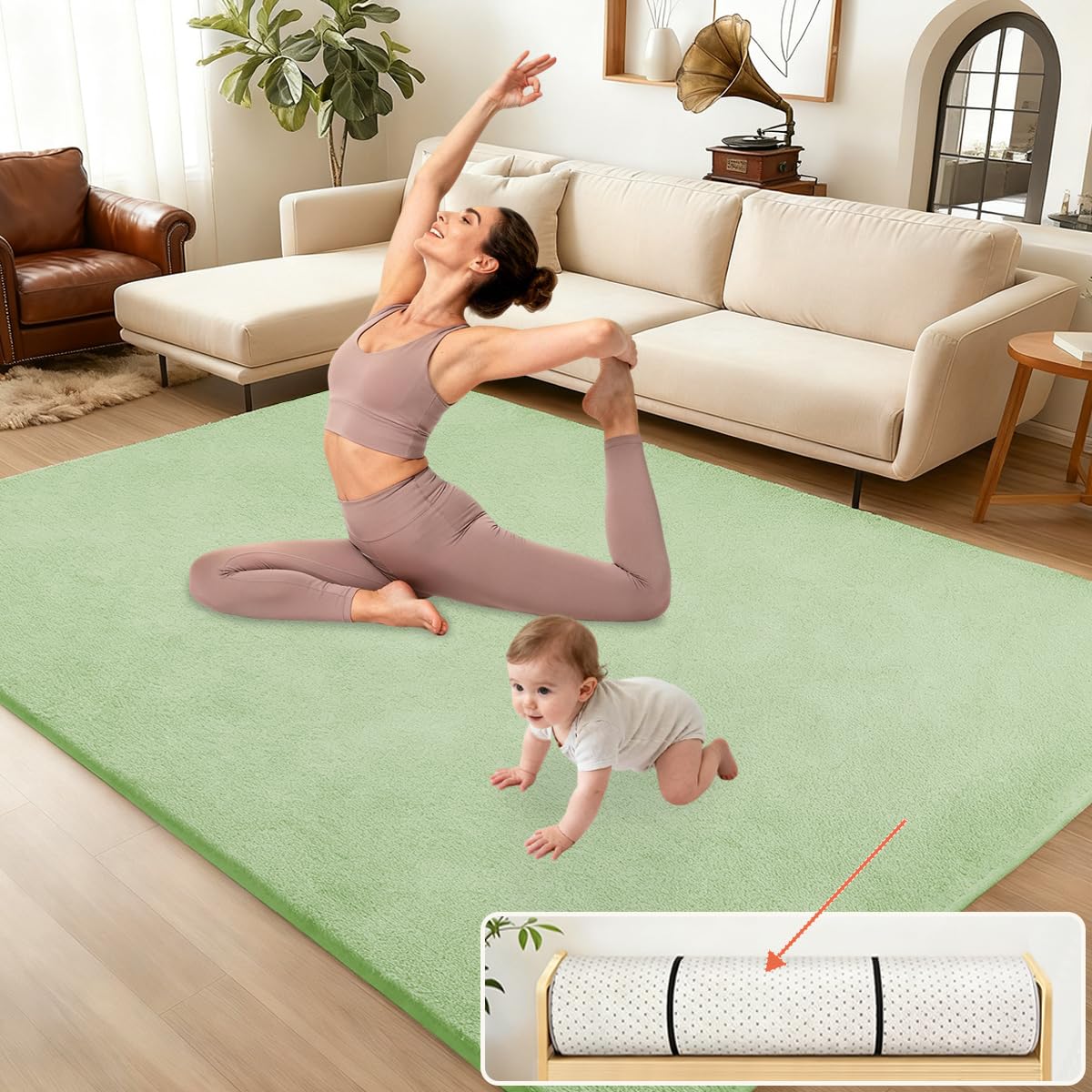 Tappeto Gioco Bambini Acolchado 2 cm Extra Spesso, Antiscivolo, Ideale per Pavimenti e Box Neonato, Palestra Neonati, Tappeto Tummy Time Neonati, Verde, 200 x 350 cm