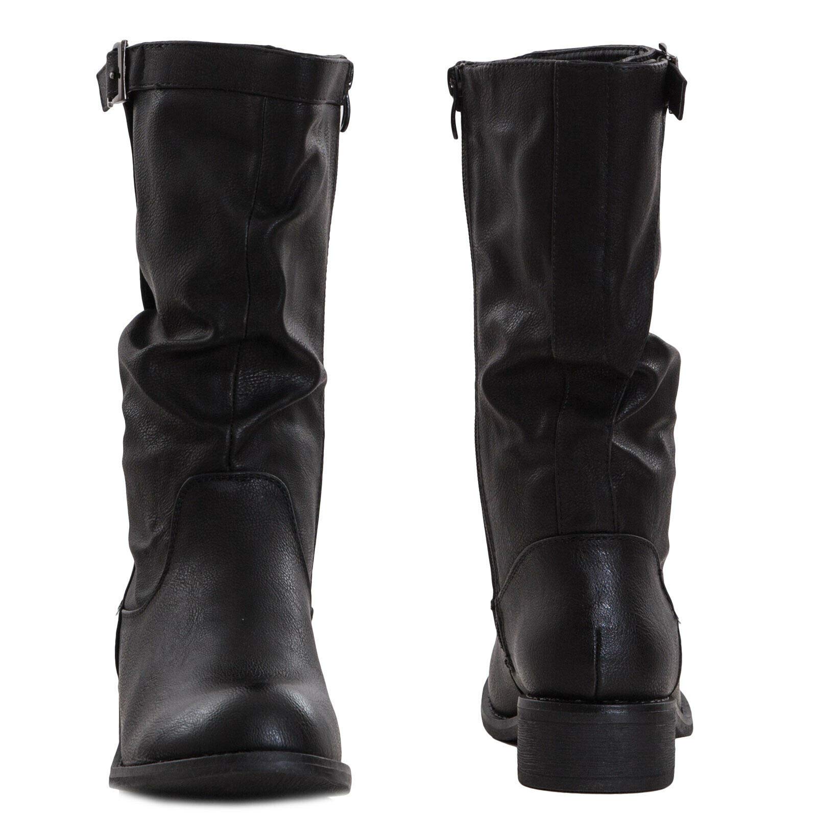 Toocool Bottes Biker Femme Style Motard Simili-Cuir Boucle Zip Talon Bas LO-991
