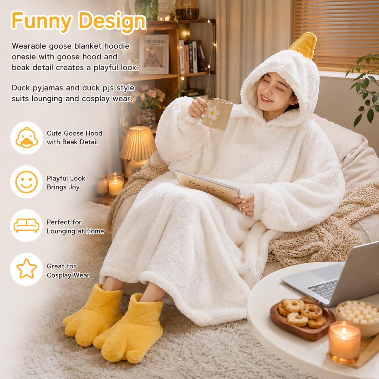 Couverture à capuche en forme d'oie - Pyjama en forme d'oie blanche - Couverture à capuche - Pyjama canard - Combinaison pour la maison, le salon, la soirée cinéma