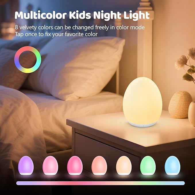 Lámpara de noche infantil huevo LED 7 colores atenuable táctil recargable miniatura 2