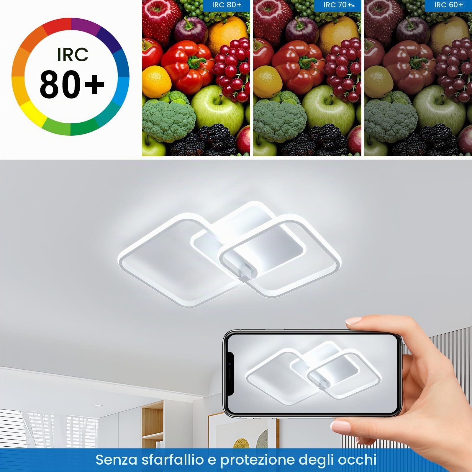 Plafoniera LED Soffitto 40W 4700LM, 52CM Lampada Quadrata Moderna, Lampadario per Soggiorno, Camera da Letto, Sala da Pranzo, Bianco Freddo 6500K