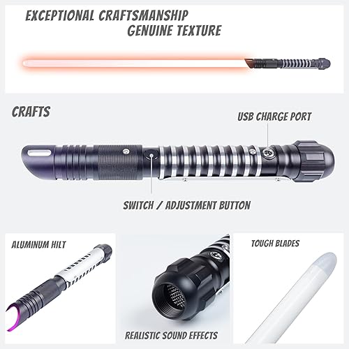 Miniatura 4 de Sable de luz LED recargable RGB de color duelo de luz, empuñadura de metal y hoja de PC duradera para adultos niños, cosplay y regalos, modo de