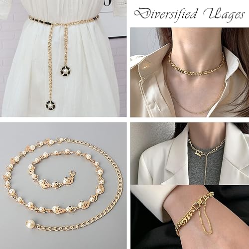 Miniatura 6 de Pandahall - Cadena de eslabones de aluminio de 16.4 ft/5 yardas, color dorado claro, cadena de cruz torcida con carrete para hacer joyas,