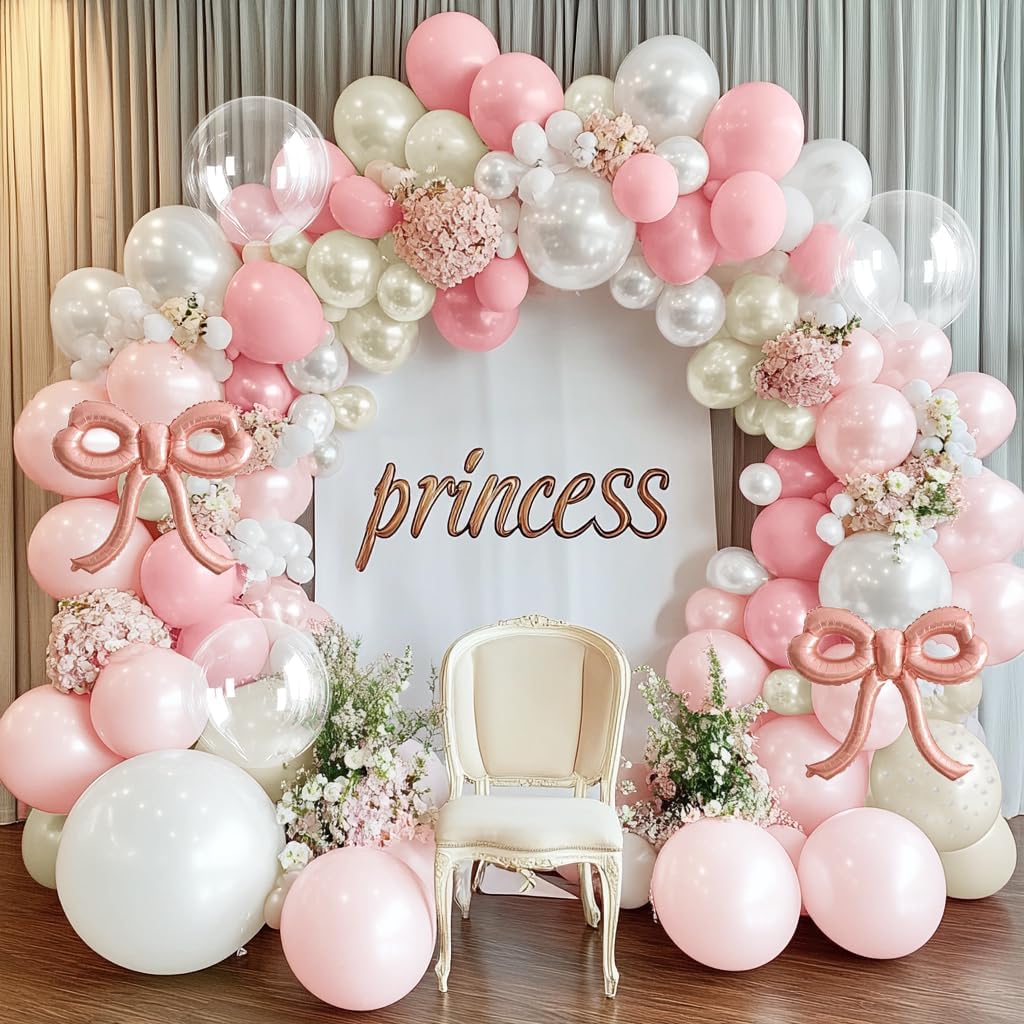 Pastel Pink White Garland Double Stuffed Mauve Rose Different Sizes 18In 12In 5In Baby Pink Pearl White Balloon Arch Kit For Baby Shower Gender Reveal Birthday Party Decorations Pastel Pink Whi