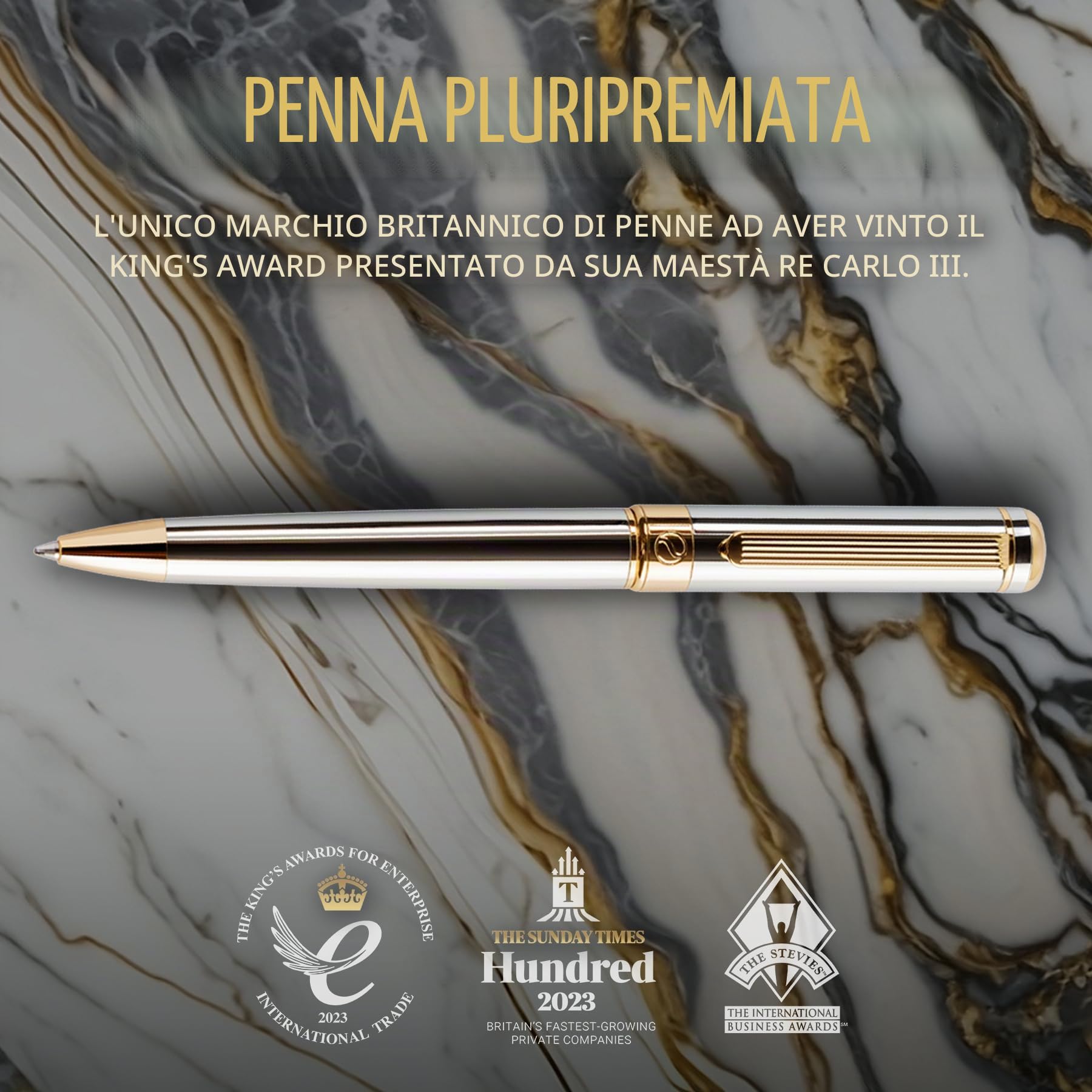 Scriveiner Pen, Splendida Penna a Sfera Cromata Silver, Finitura Placcato in Vero Oro, Refill Inchiostro Nero, Penne Eleganti, Professionali, da Ufficio, Idee Regalo per Lui e per Lei