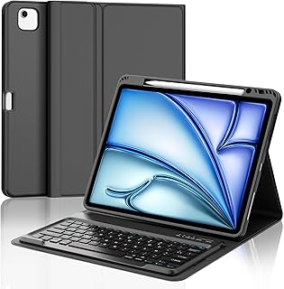 حافظة مع كيبورد من ازيرتي جيد مول لجهاز ايباد اير 13 بوصة M2 2024 بلوتوث مغناطيسي قابل للفصل لايباد اسود