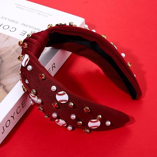 Miniatura 6 de Diadema de béisbol para mujer, accesorios de béisbol, diadema anudada con perlas de cristal, diadema adornada, diadema con nudo superior ancho,