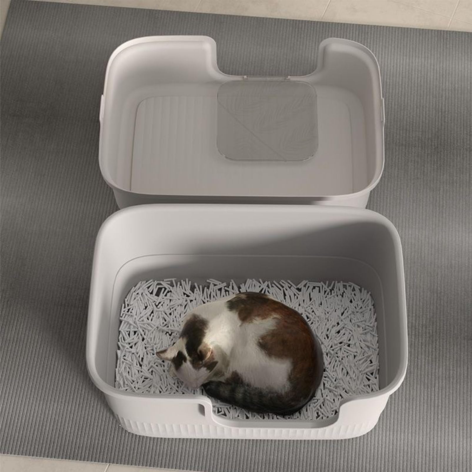 Arenero para Gatos Cubierto Caja de Arena Desmontable, Adecuada para Gatos pequeños, medianos y Grandes, fácil de Limpiar, Control de olores, Superficie Antiadherente, extraíble