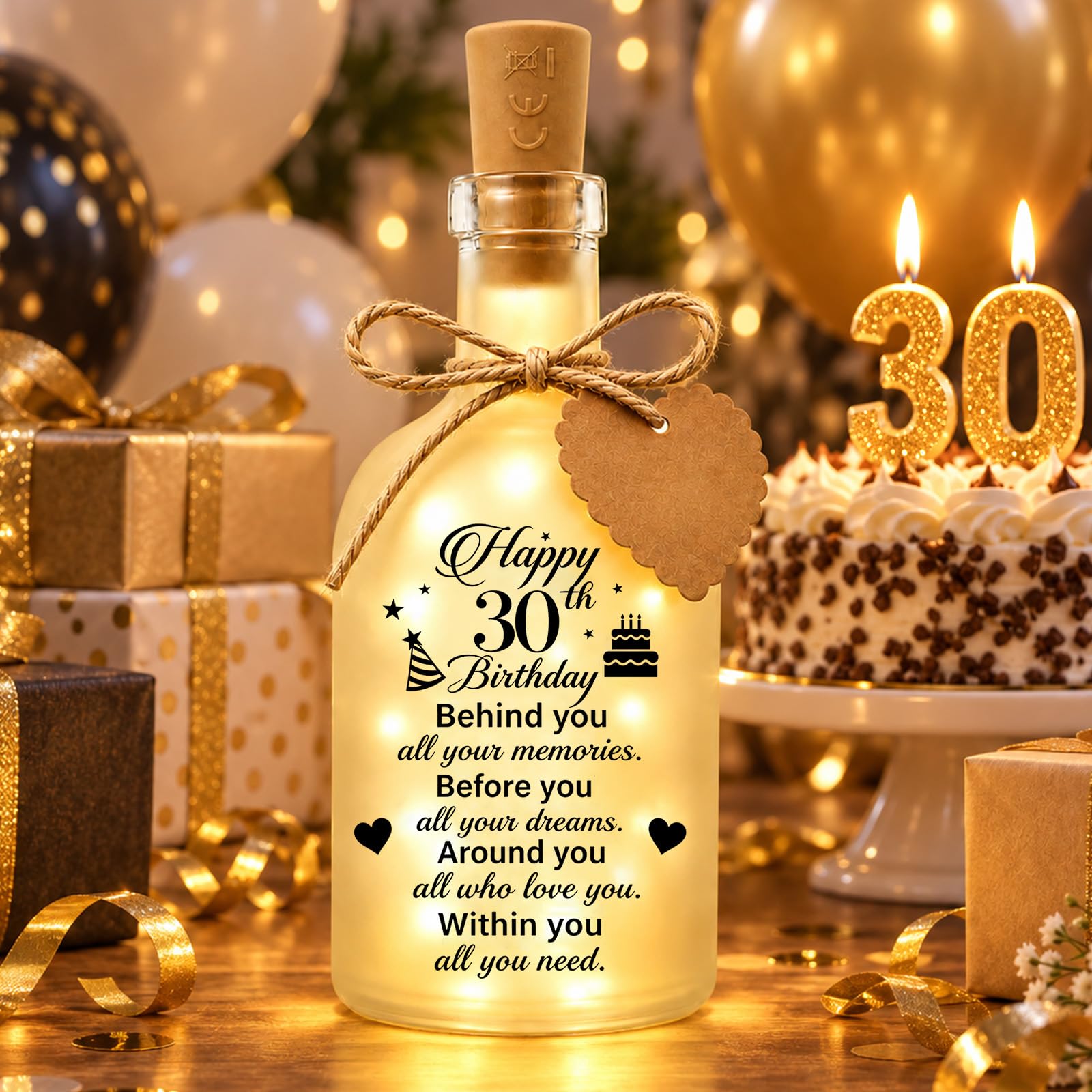 30th Birthday Gifts for Women, Frosted Glass LED Bottle Light Decorations