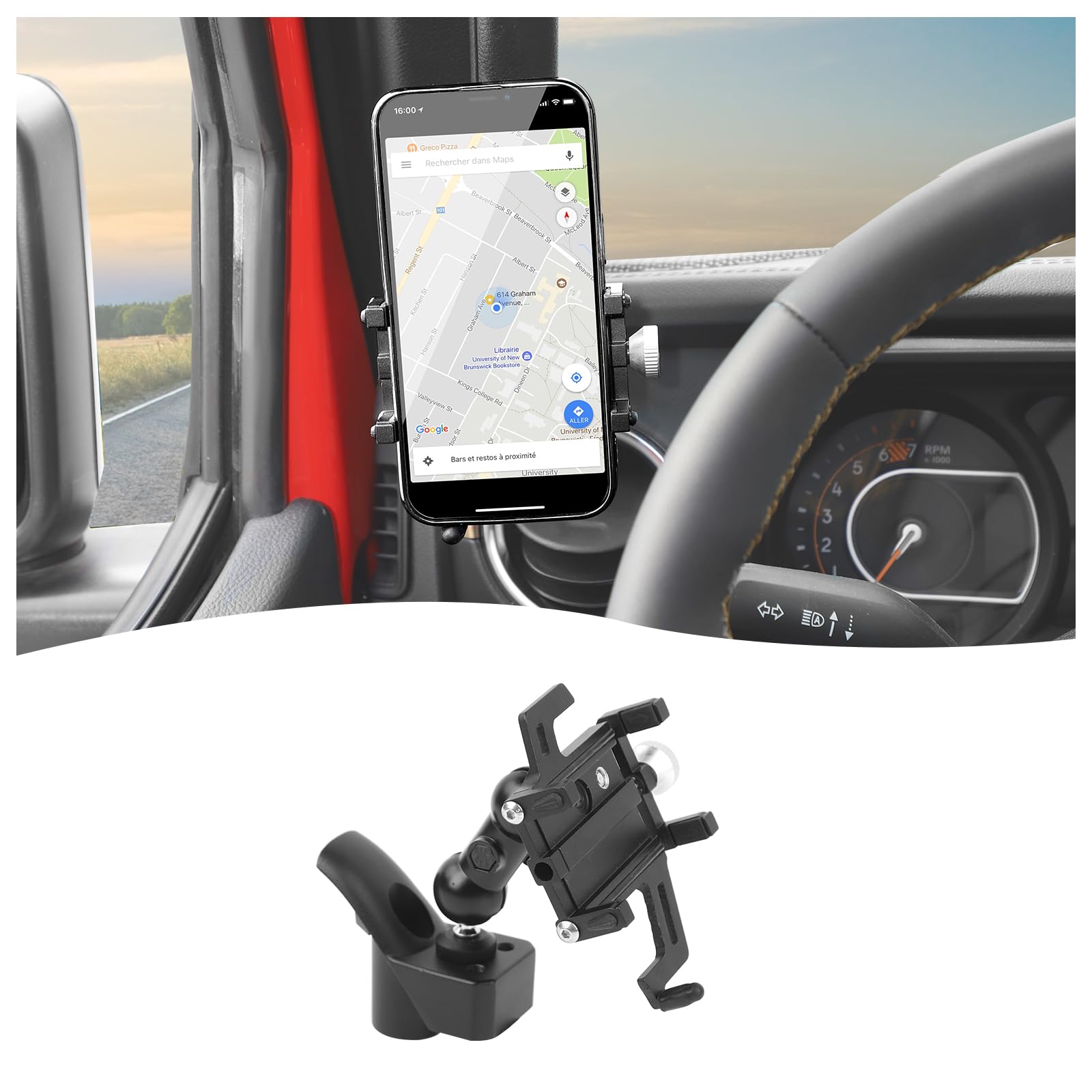Hoolcar Grab Handle Cell Phone Holder Adjustable Anti-Shake Stabilizer Phone Mount Compatible with Jeep Wrangler JL JLU & Gladiator JT 2024, Interior Accessories