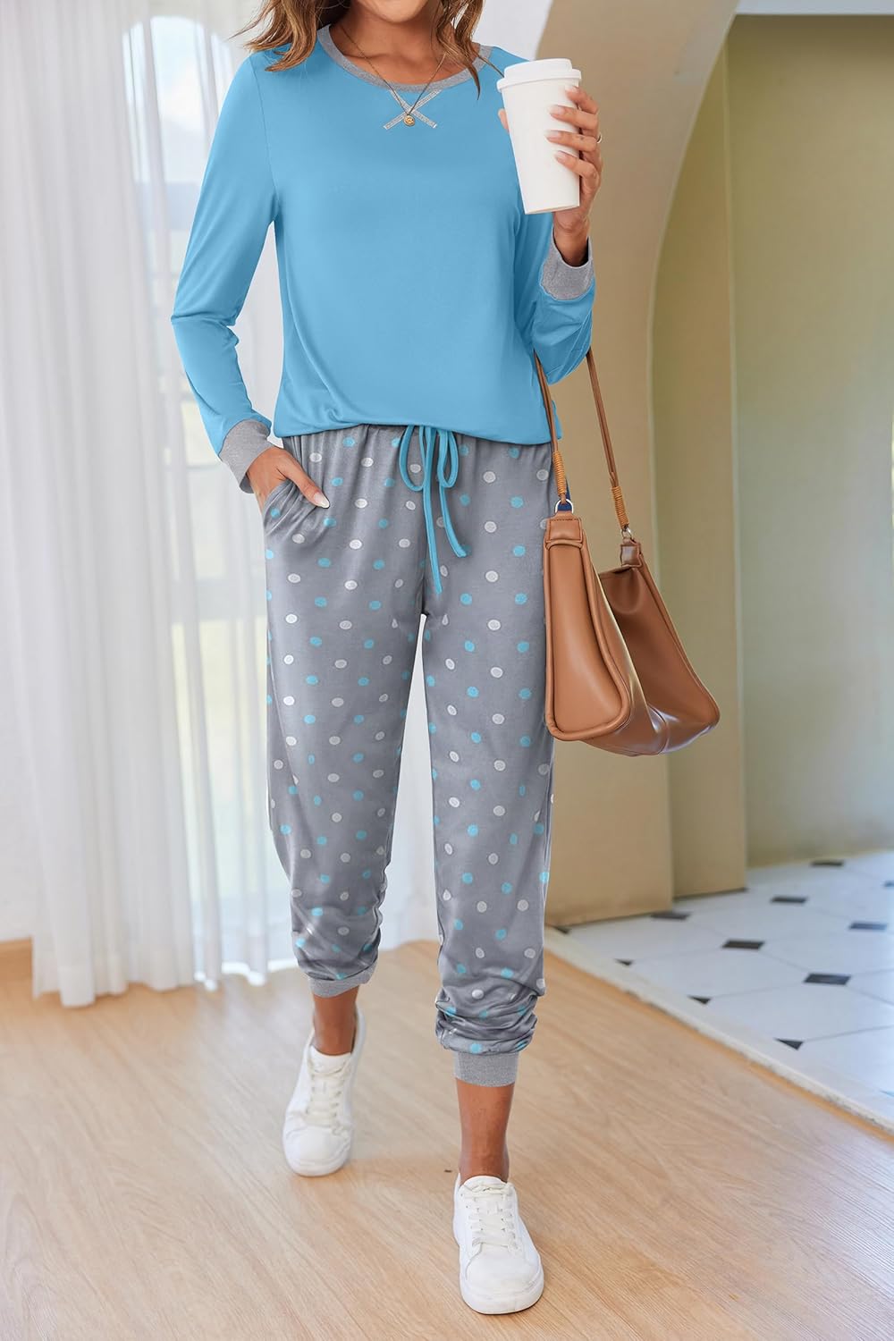Ekouaer Pajamas For Women Comfy Long Sleeve Jogger Set Lounge Pjs Set With Pockets - Image 3