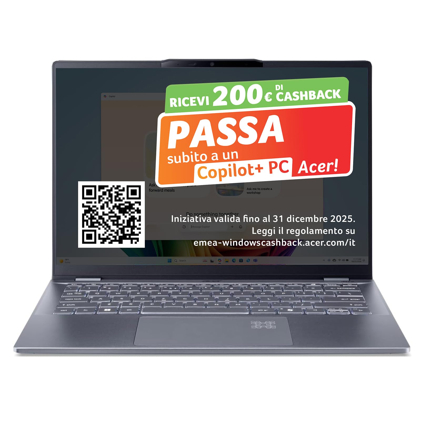 acer Swift 14 AI Laptop | Display 14” WUXGA OLED | Intel Core Ultra 7-258V | 32 GB RAM | 1024 GB SSD | Copilot+ PC | Windows 11 | QWERTY | PC Portatile IA, Intel Core Ultra 7 258V, 14"