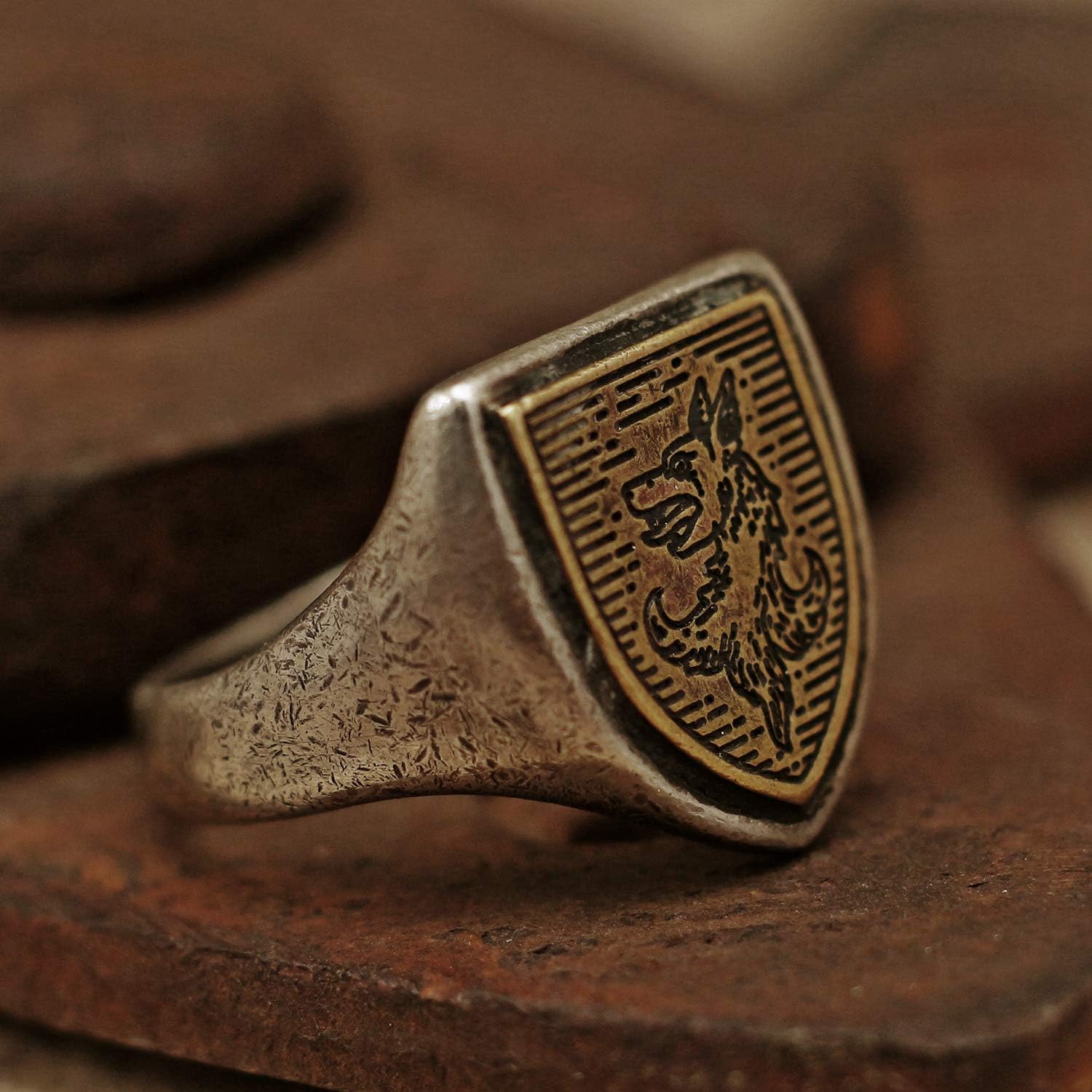 Wolf Head Shield Ring
