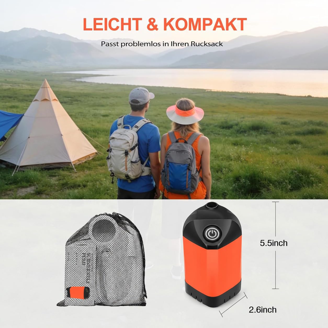 B013 Douche de camping portable avec batterie 7800 mAh, USB-C, pommeau de douche à 3 niveaux et pompe silencieuse – Étanche avec affichage de la température LED pour Vanlife, voyage en plein air