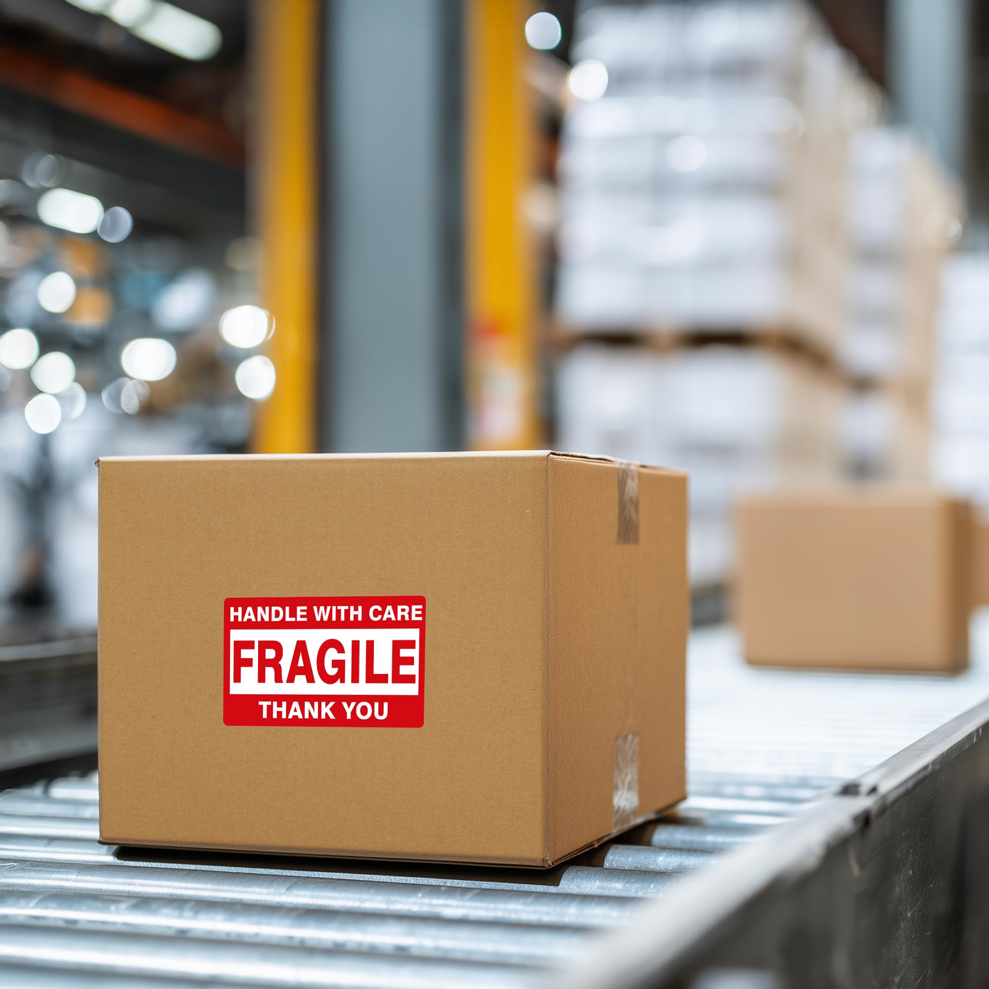 Labelident Warnetiketten 76 x 51 mm - Paket Aufkleber handle with care/fragile/thank you - 6.000 Versandaufkleber auf 6 Rolle/n, Versandetiketten selbstklebend