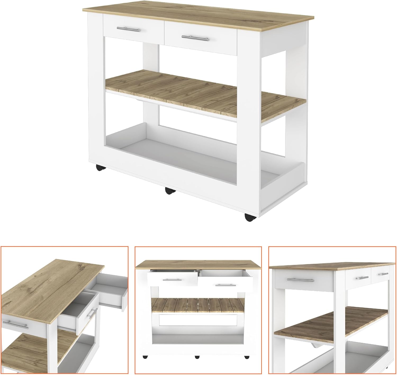 46" Sturdy Kitchen Storage Cabinets, Dining Room Carts on Wheels with Locking Wheels, Storage Cart with Shelves for Kitchen Use, Multicolor