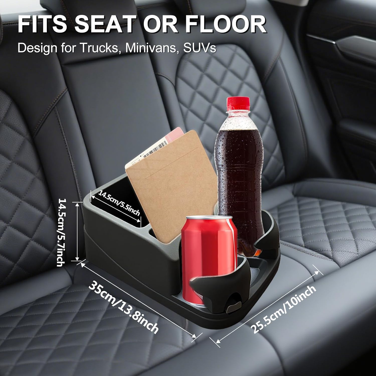 Car Center Console with Adjustable Cup Holders, Universal Center Console Organizer for Truck, Cars, Minivans, Suvs, Truck Floor Console, Bench Seat Center Console (Black) - Image 2