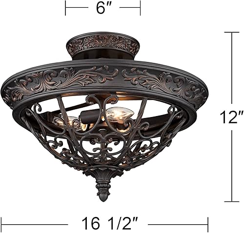 Miniatura 4 de Franklin Iron Works Iluminación de techo rústica de campo de desplazamiento francés, accesorio de montaje semiempotrado de bronce frotado de 16 12