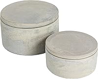 Bloomingville A75500081 Set of 2 Grey Round Cement Decorative Boxes with Lids - Stackable Storage for Sunroom & Porch