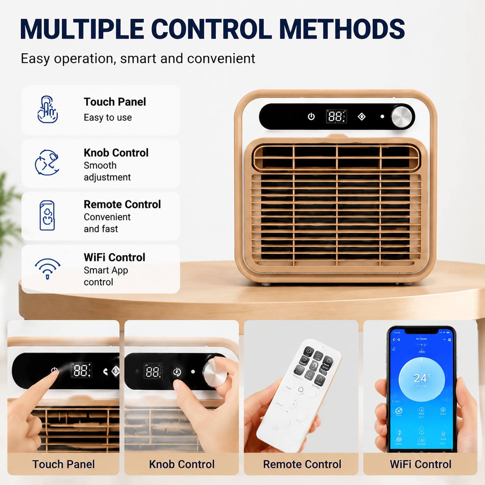 Condizionatore Portatile Split da 6800 BTU, climatizzatore Mobile Compatto con unità Esterna, Portata d'Aria di 130 m³/h, Telecomando; Ideale per Campeggio, roulotte, casa e Ufficio.