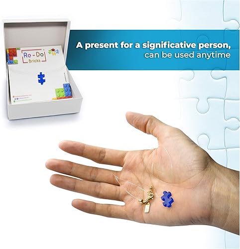 Miniatura 4 de Re-Do Bricks - Rompecabezas azul de conciencia sobre el autismo en dije acrílico con gargantilla de nailon de 16 pulgadas por Re-Do Bricks, gran