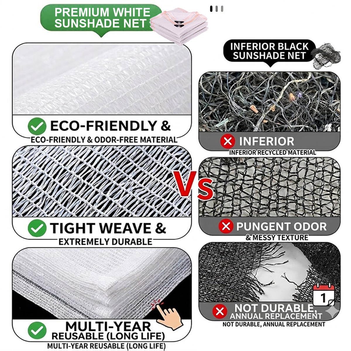 Premium Garden - Red de protección UV al 55 % con ojales, versátil para plantas y pollos, lona de malla blanca para invernadero, 3 x 3 pies a 30 x 40 pies (6 x 60 pies)