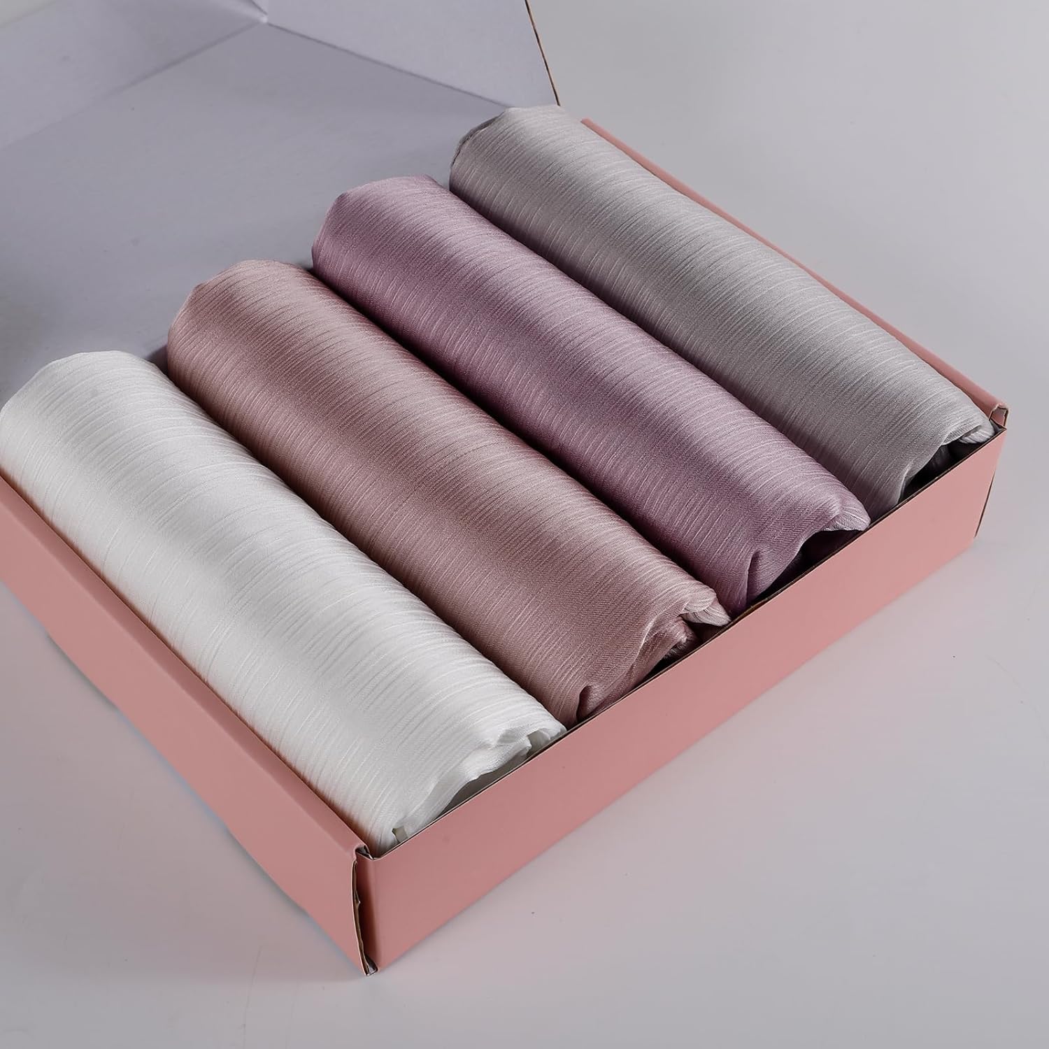 Febfim 4PCS Muslim Women Natural Wrinkle Long Satin Crepe Hijab Set Scarves Smooth Crinkle Ladies Shawl Wrap Set - Image 2